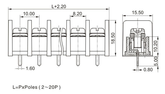CE 10.0mm Pitch Terminal Block Connector PCB Barrier 1 * 05P PBT Koruma Kapaklı