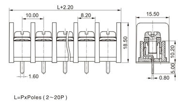 CE 10.0mm Pitch Terminal Block Connector PCB Barrier 1 * 05P PBT Koruma Kapaklı