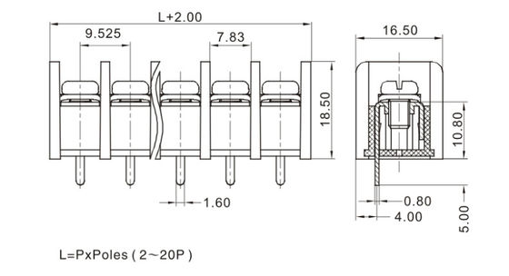 UL doğrulanmış Engelleme Terminal Blok Bağlantısı Güvenlik enstrümanı bağlantı tel kullanılır 9.52mm Pitch