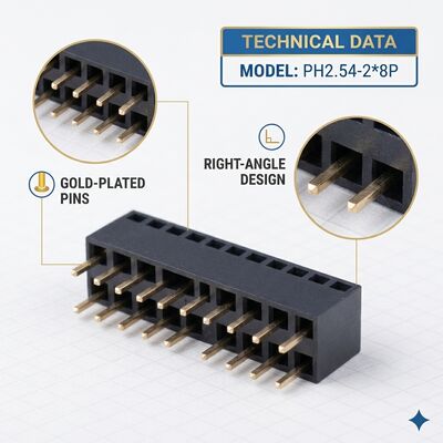 Çift Satır 2.54MM Sağ Köşeli Kadın Başlık Bağlayıcısı 04P-80P Altın Flash PA6T PCB Delik İçinden